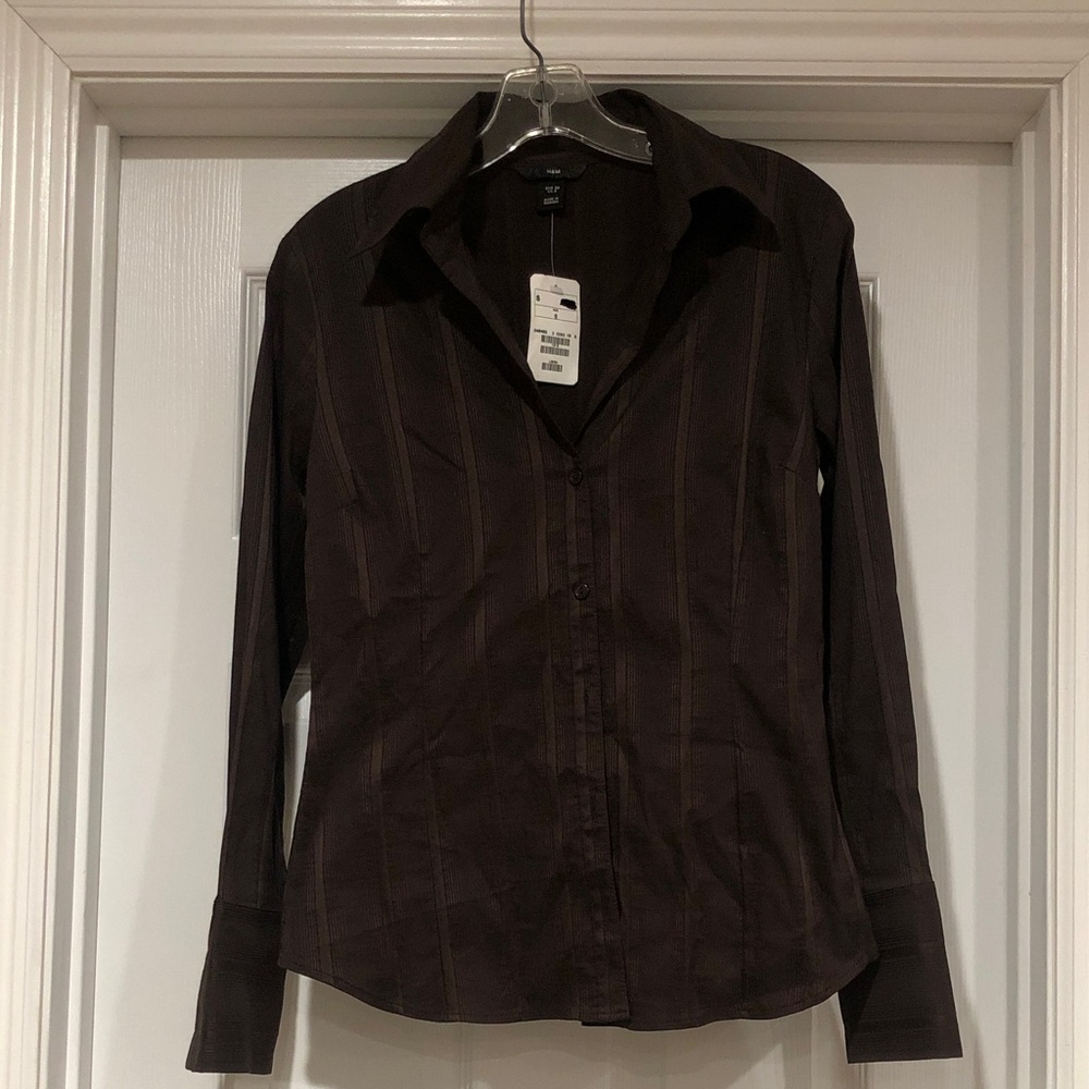 H&M Brown Long-Sleeve Button-Down Shirt